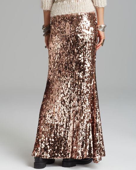 Free People Maxi Skirt - Sequins For Miles in Gold (Rose Gold) | Lyst