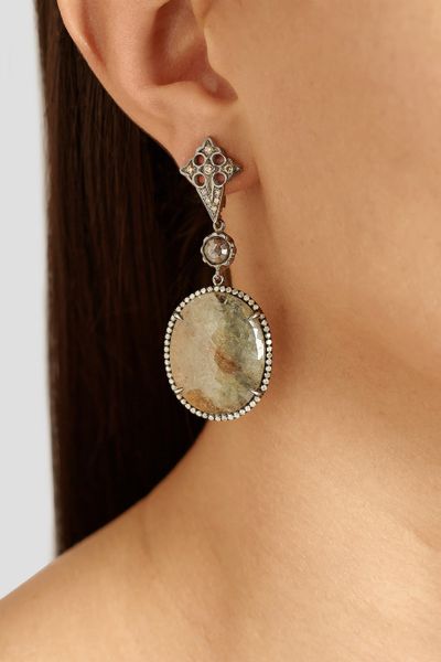 Loree Rodkin 18karat Rhodium White Gold Sapphire and Diamond Earrings ...