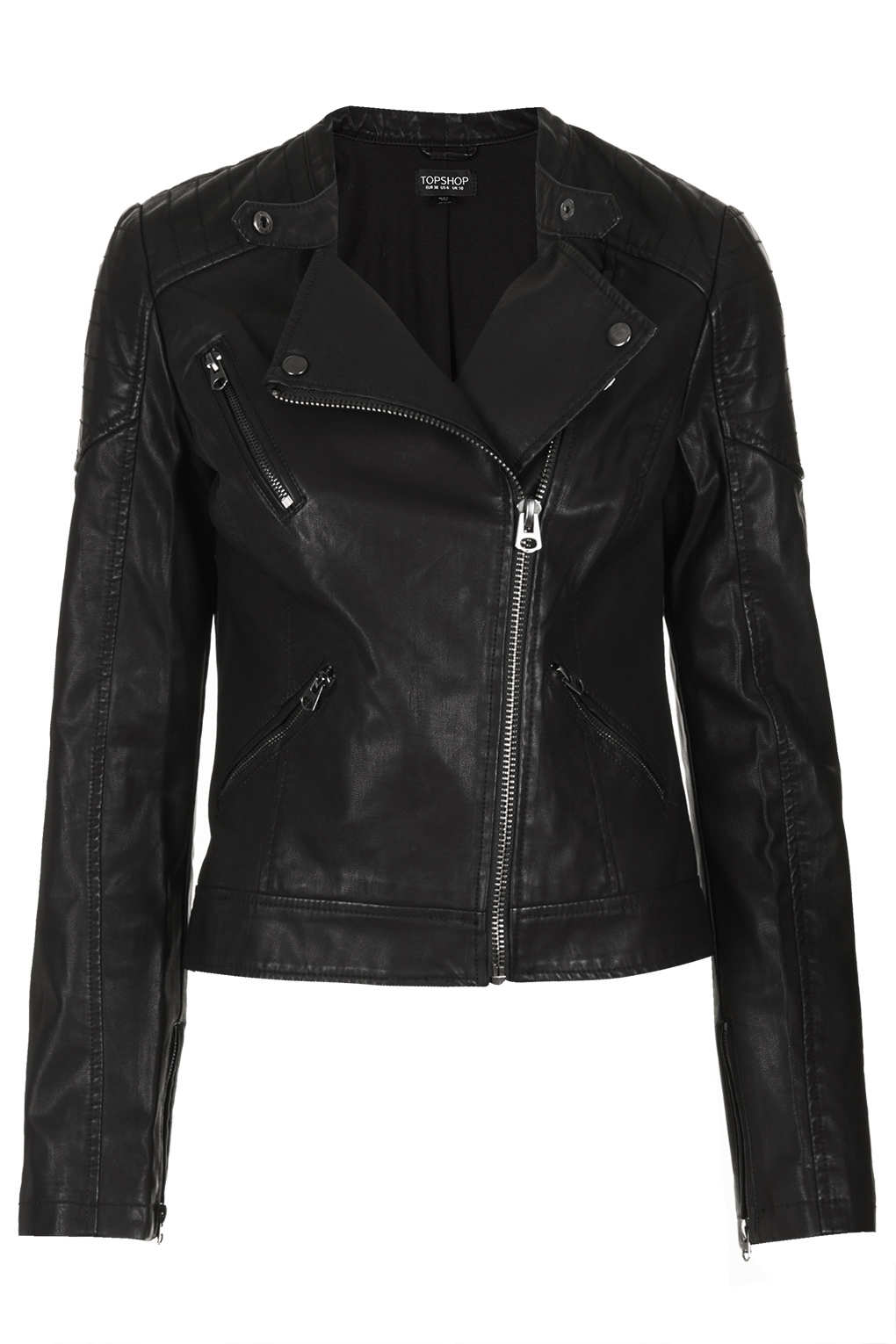 Topshop Faux Leather Biker Jacket in Black | Lyst