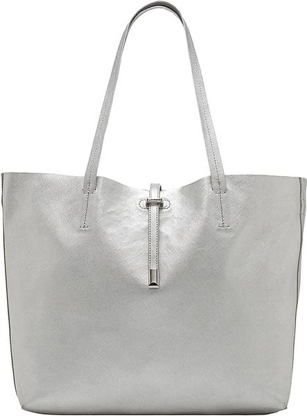 Vince Camuto Leila Leather Tote Bag in Silver | Lyst