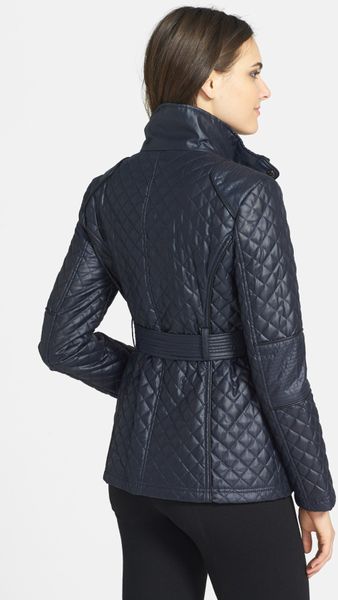 Guess Belted Quilted Jacket in Blue (Navy) | Lyst