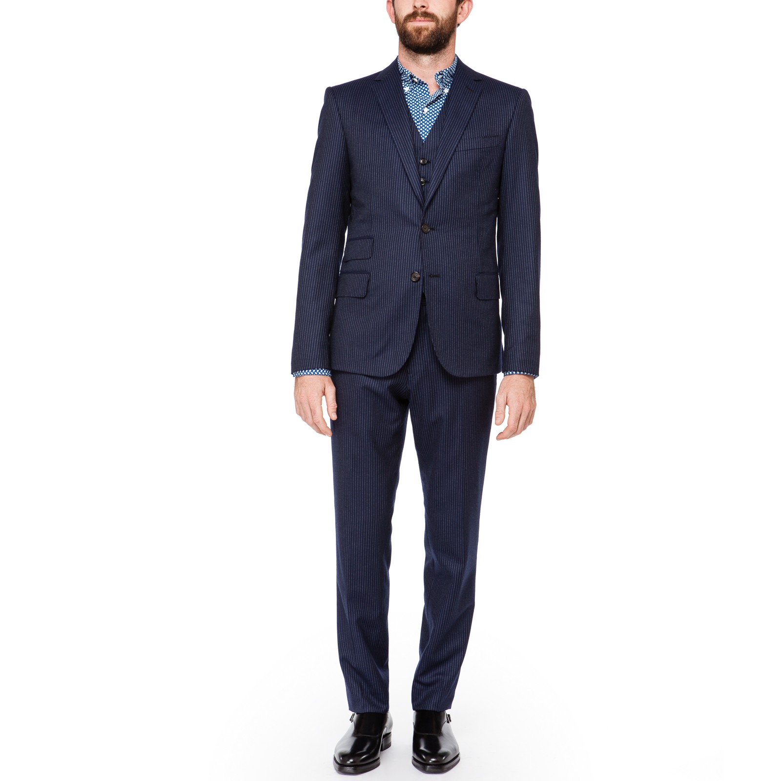 Ovadia And Sons Chalk Stripe Flannel Suit in Blue for Men | Lyst