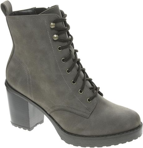 Asos New Look Camden Chunky Work Lace Up Heeled Boots in Gray (Grey) | Lyst