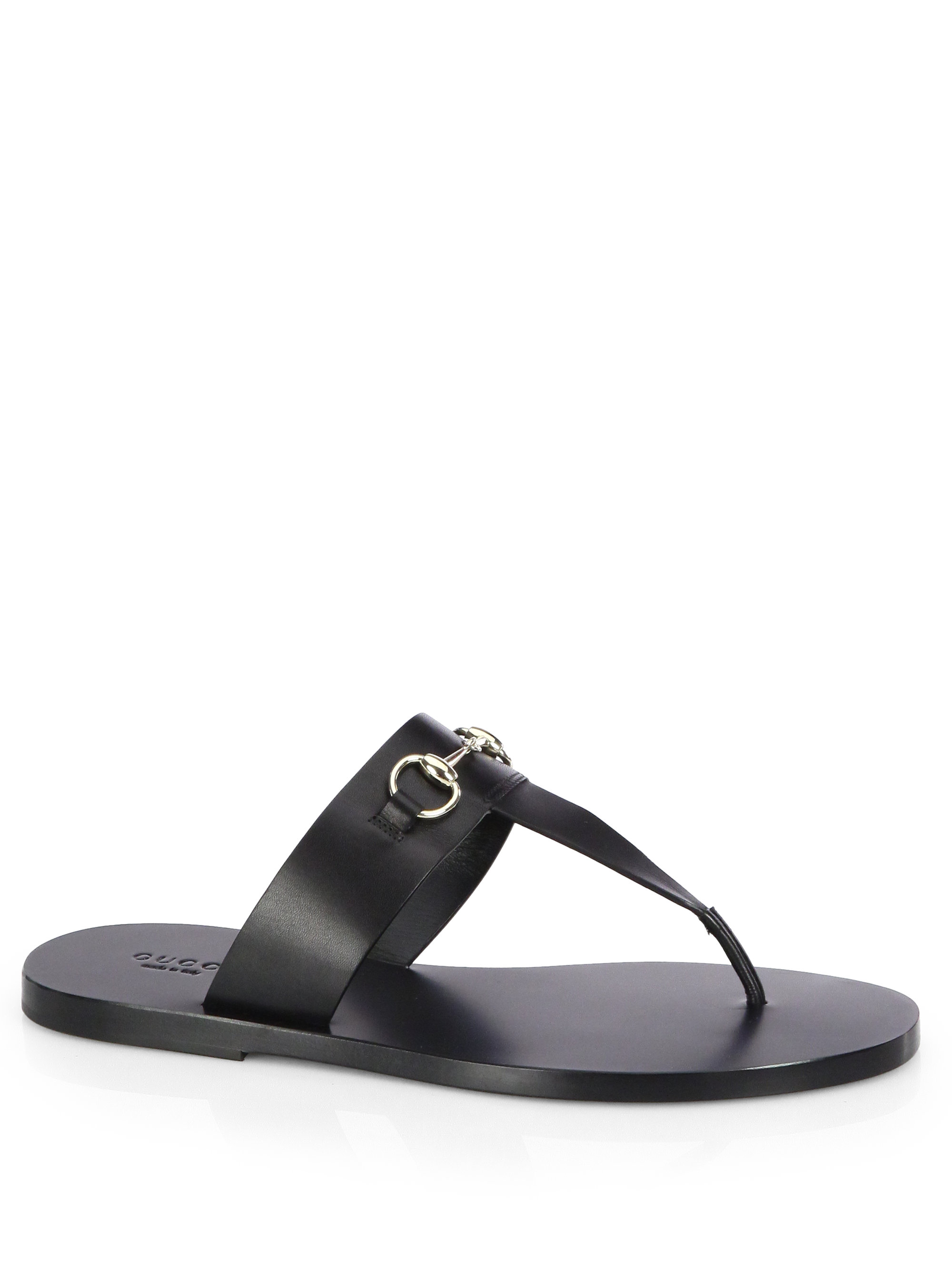 Lyst - Gucci Marcy Leather Horsebit Thong Sandals in Black