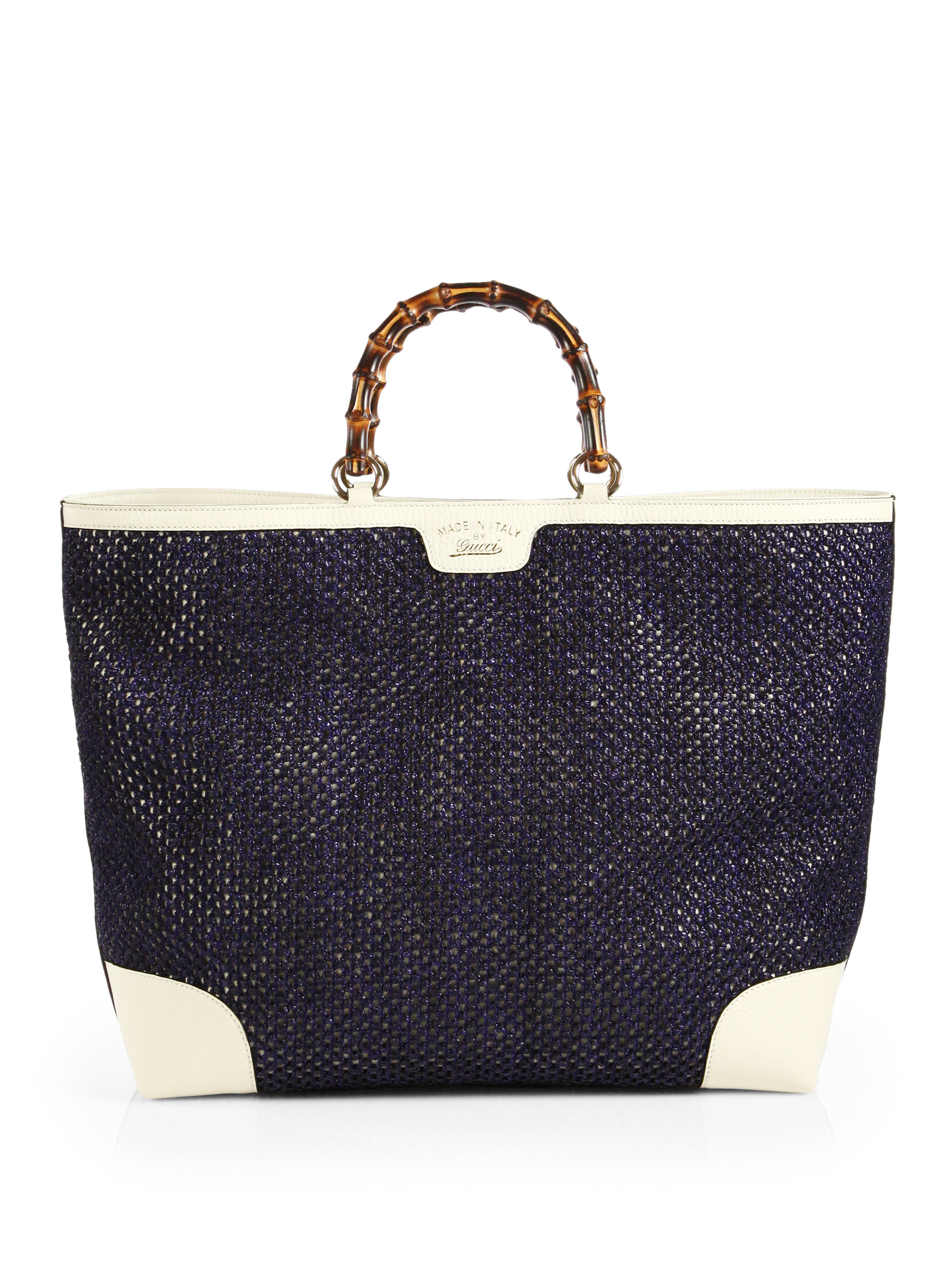 Lyst Gucci Bamboo Shopper Straw Tote in Blue