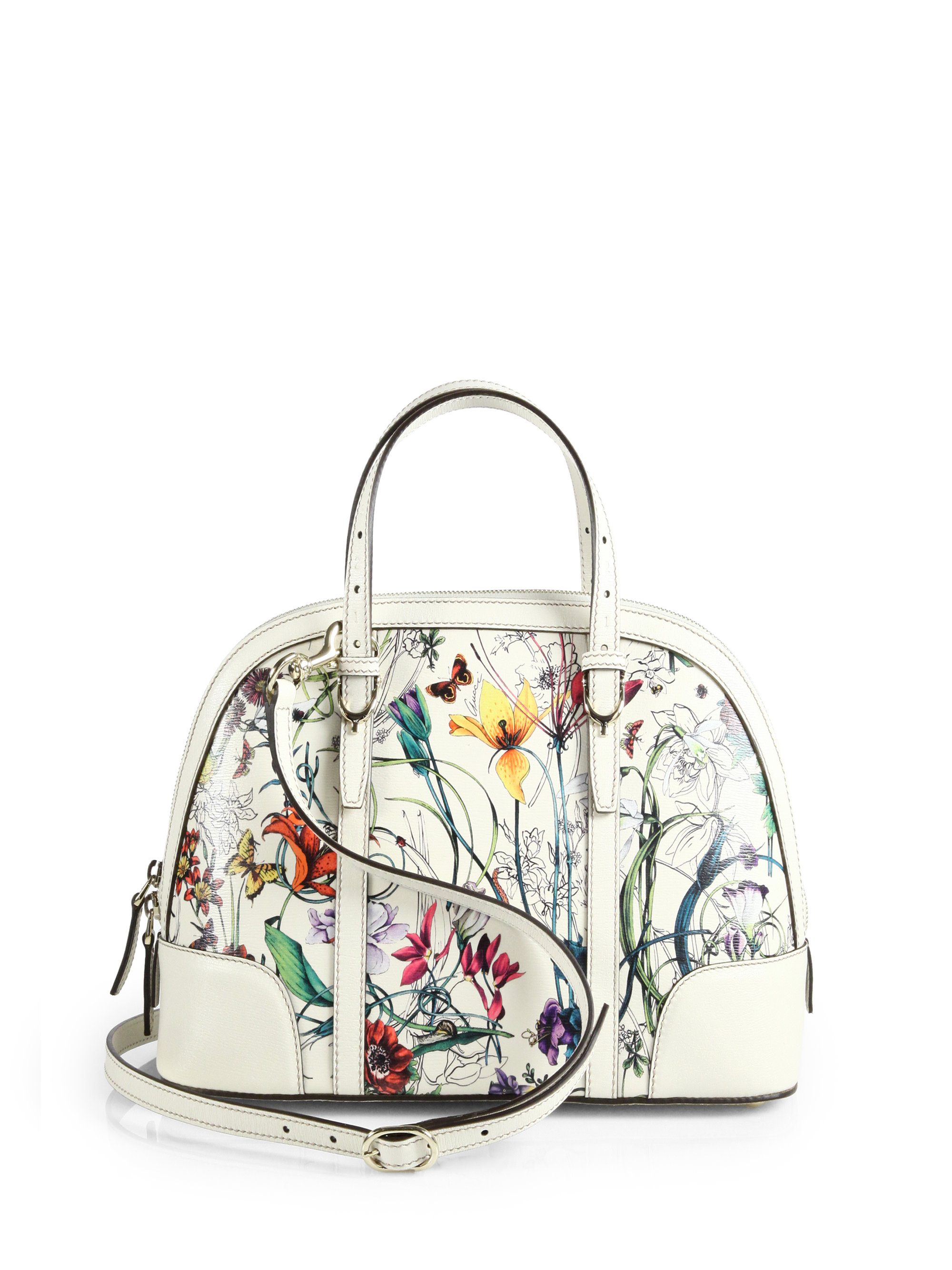 Lyst Gucci Nice Flora Leather Top Handle Bag In White Gallery