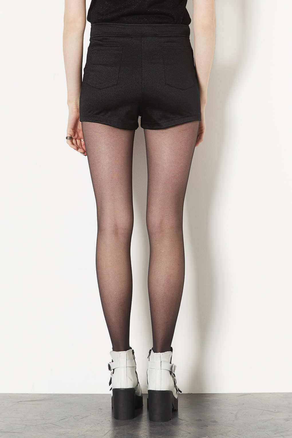 Topshop Petite Shiny High Waist Shorts in Black | Lyst
