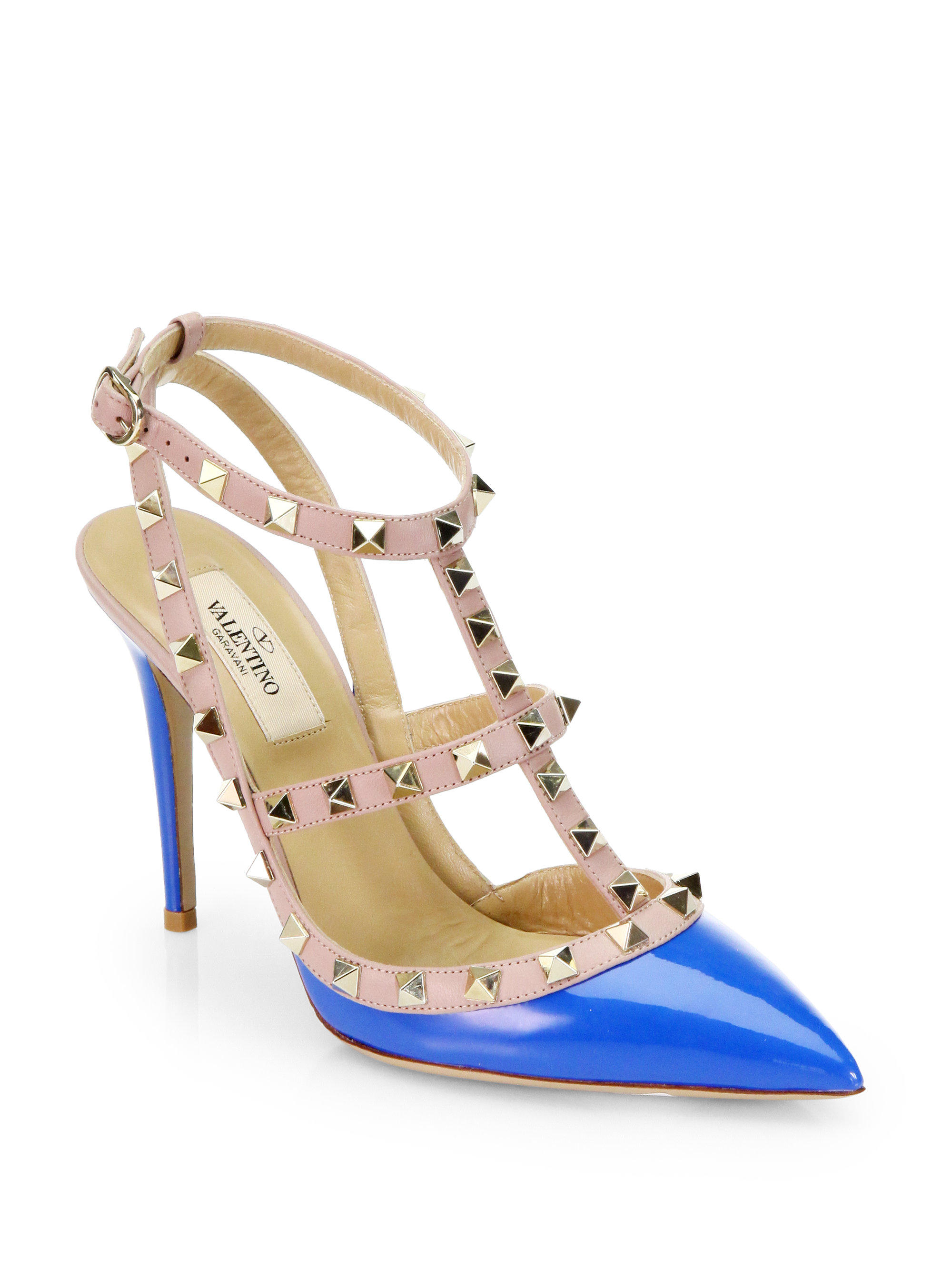 Valentino Rockstud Patent Leather Slingback Pumps in Blue (YELLOW) | Lyst