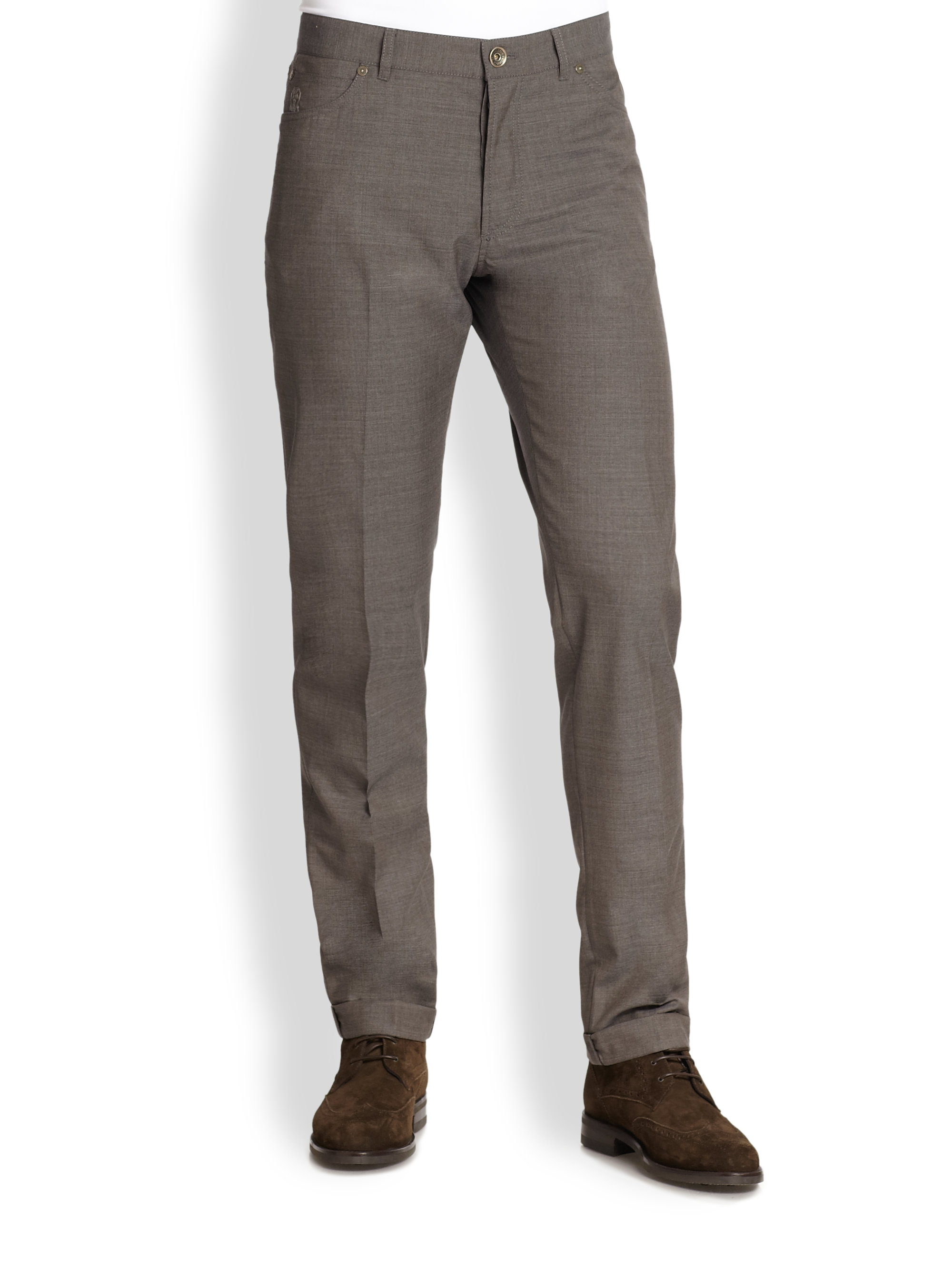 Brunello Cucinelli Fivepocket Wool Pants in Brown for Men (MEDIUM BROWN ...