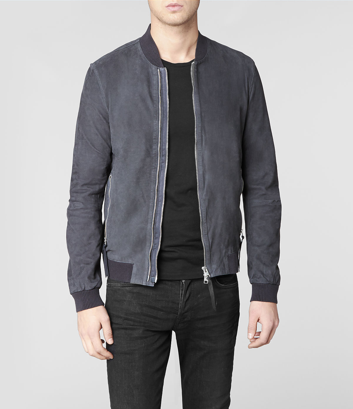 Allsaints Tristan Leather Bomber Jacket in Gray for Men (Anthracite) | Lyst