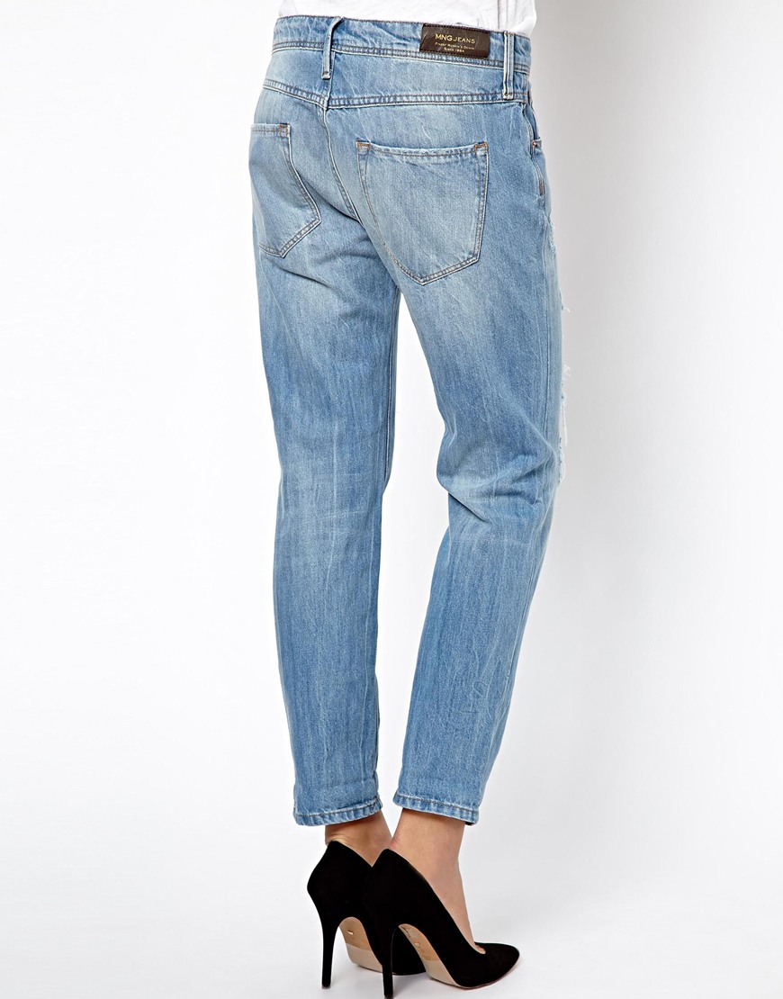 Asos Mango Light Wash Ripped Jeans in Blue | Lyst
