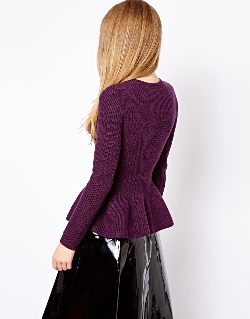 Lyst - ASOS Ted Baker Cable Knit Sweater with Peplum Hem in Purple