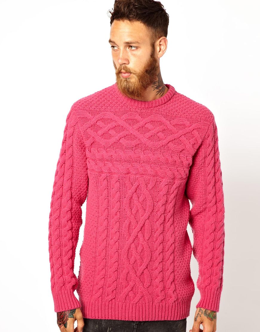Lyst - Asos Soulland Cable Knit Sweater in Pink for Men