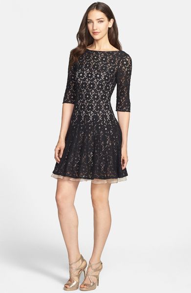 Betsey Johnson Lace Fit Flare Dress in Black | Lyst