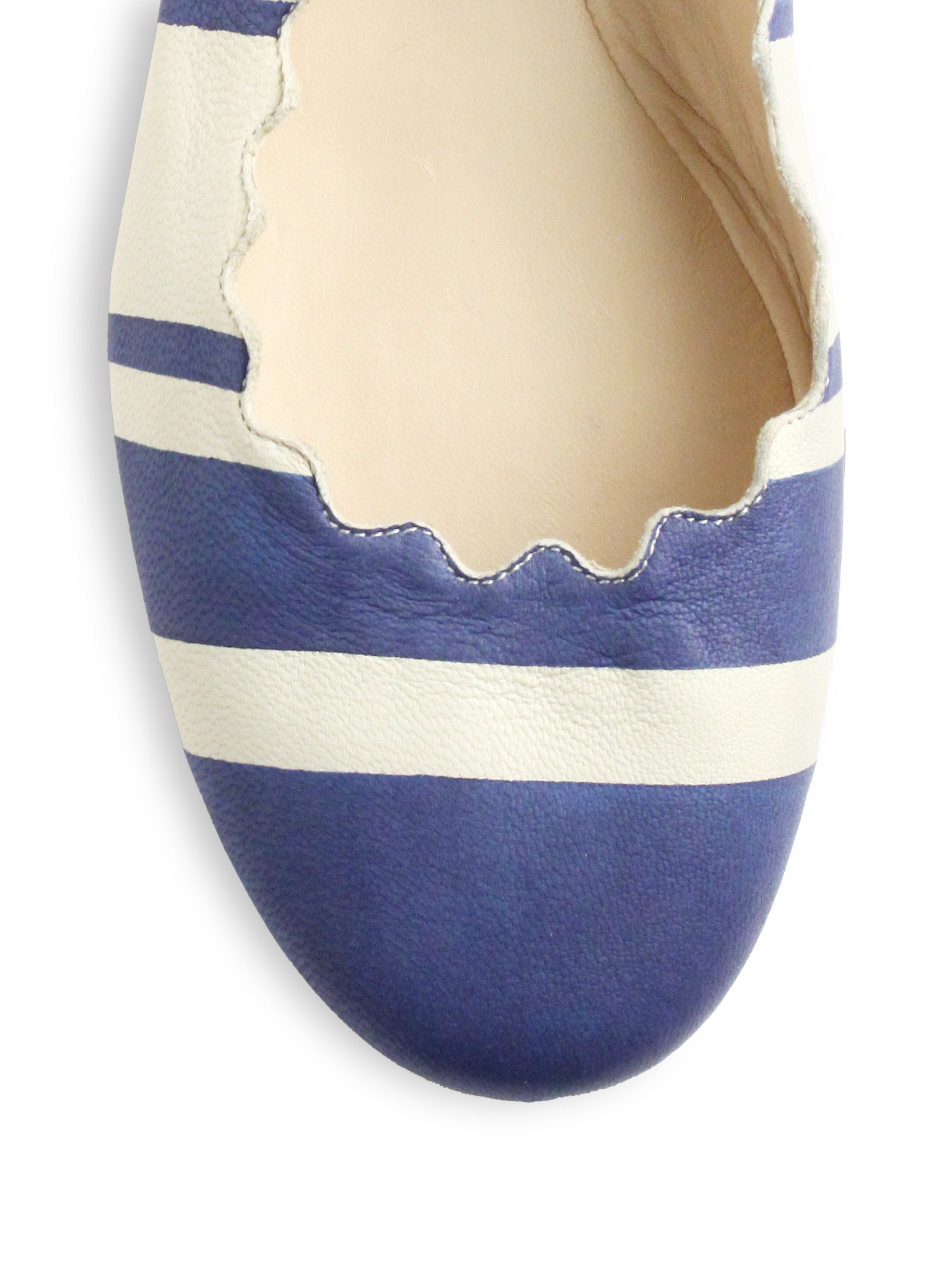 blue and white striped ballet flats
