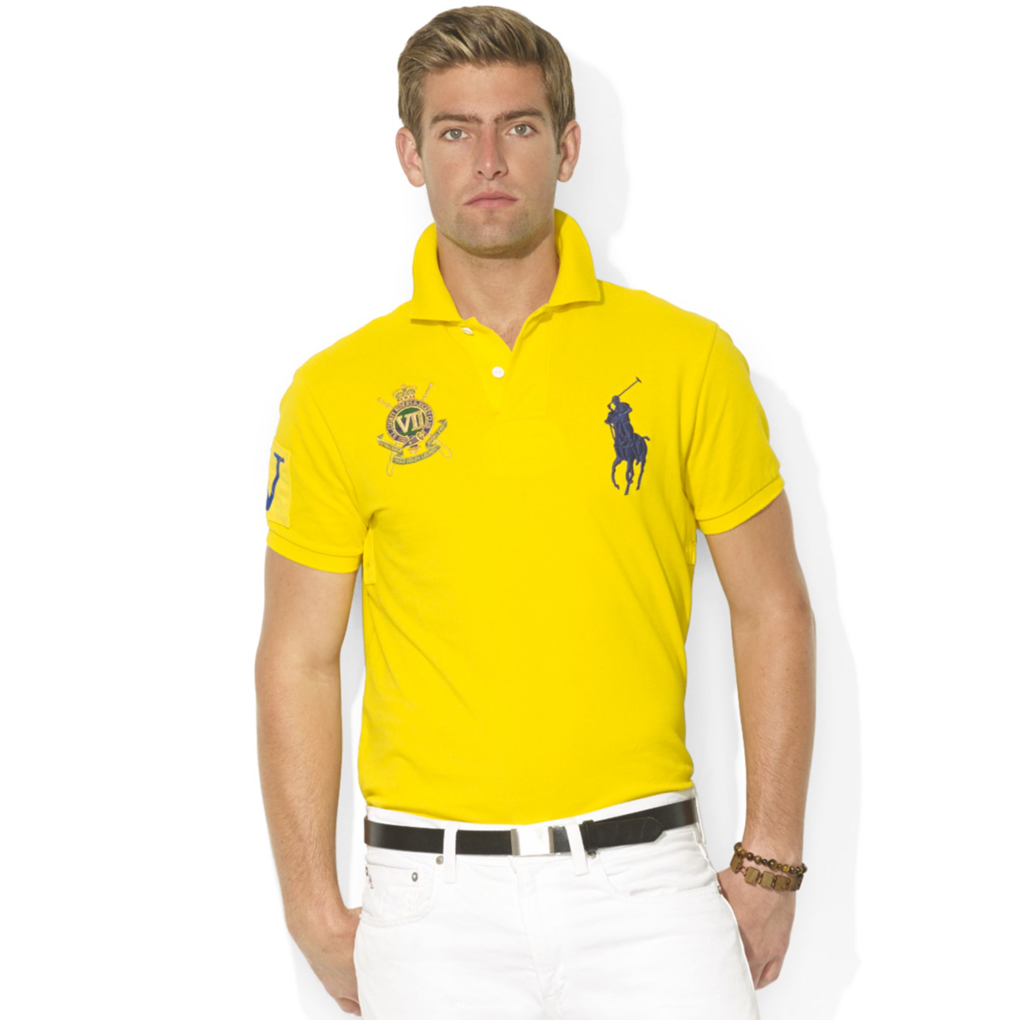 Lyst - Ralph Lauren Customfit Shortsleeve Jockey Club Polo in Yellow ...
