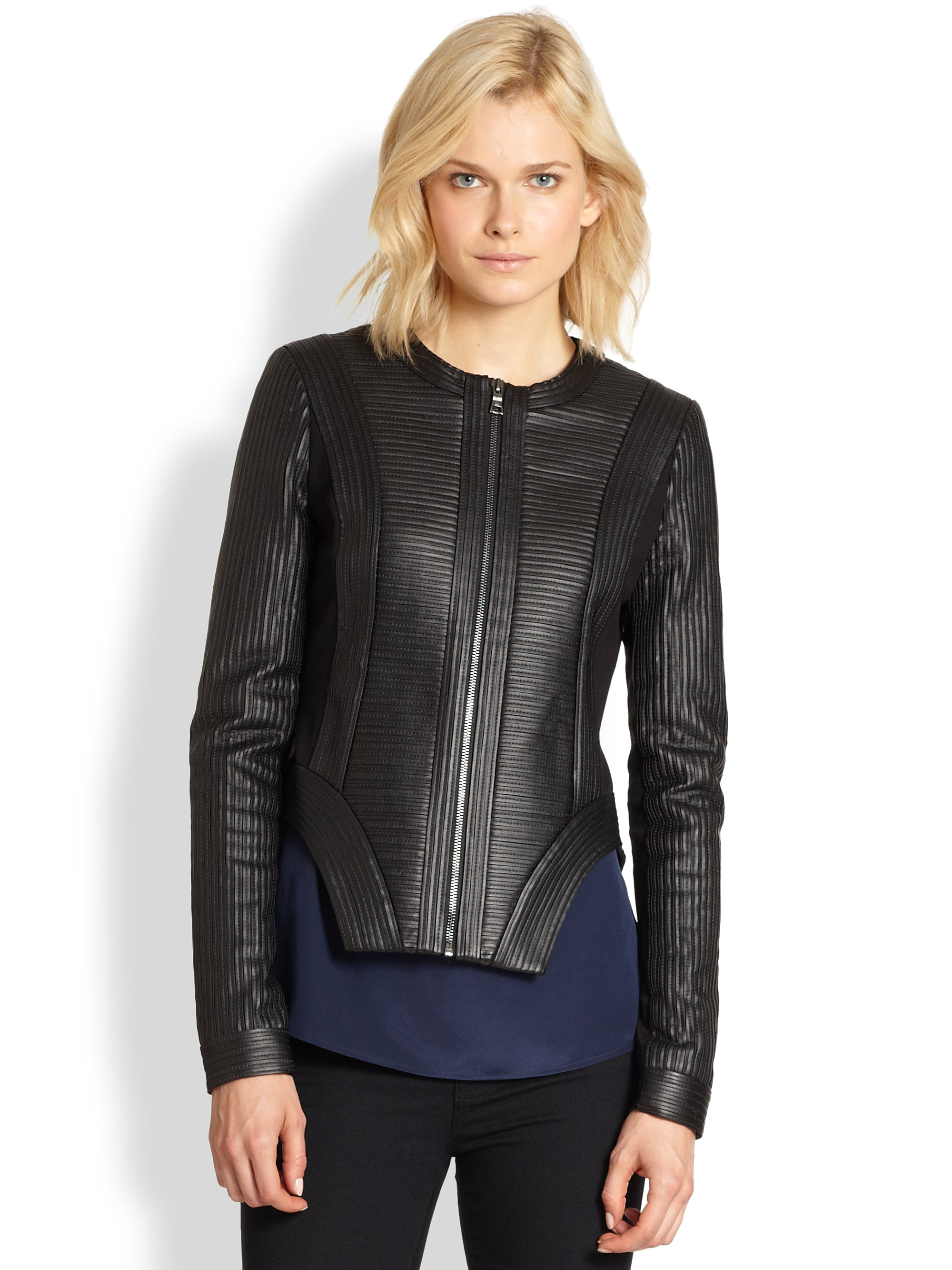 Lyst - Bcbgmaxazria Ribbed Paneled Faux Leather Jacket in Black
