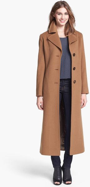 Fleurette Notch Collar Long Wool Coat in Brown (Vicuna) | Lyst