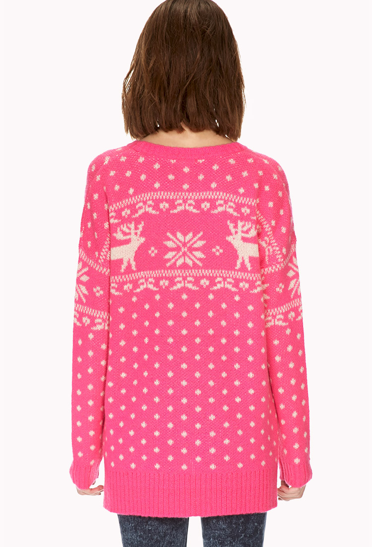 Forever 21 Reindeer Holiday Sweater in Pink | Lyst