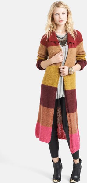 Free People Stripe Long Cardigan in Multicolor (Multi Combo) | Lyst