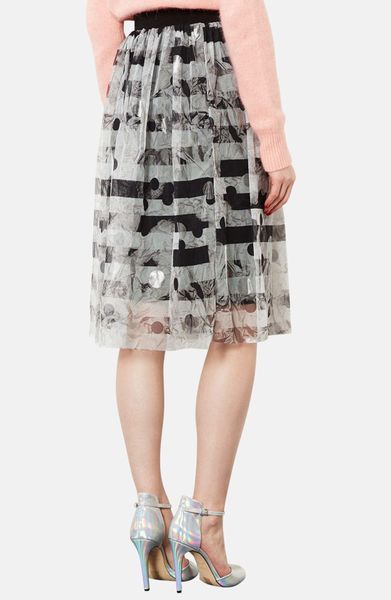 Topshop Metallic Pattern Tulle Midi Skirt in Black (Silver) | Lyst