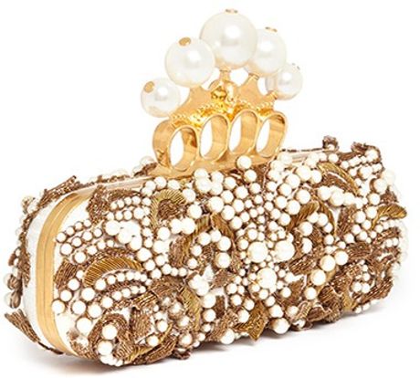 Alexander Mcqueen Pearls Embellished Knuckle Skull Box Clutch in White ...
