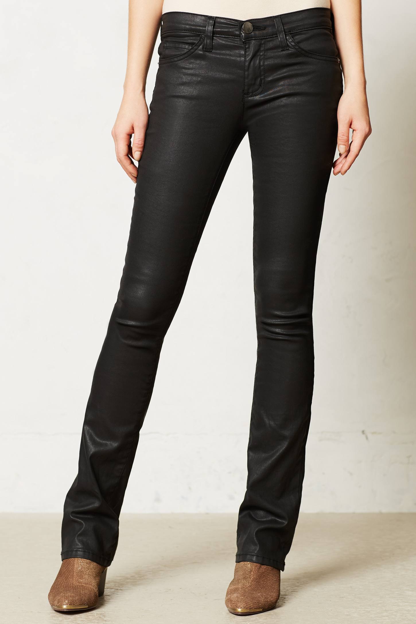 Current/elliott Coated Slim Bootcut Jeans in Black | Lyst