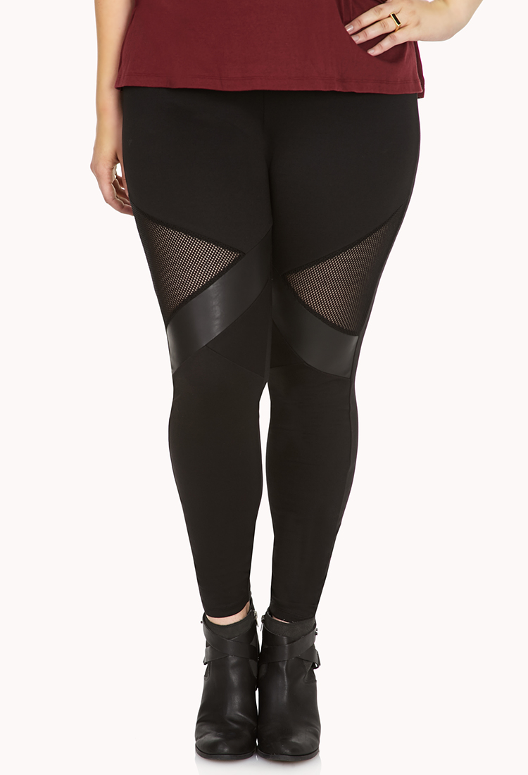 Lyst Forever 21 Daring Faux Leather Mesh Leggings in Black