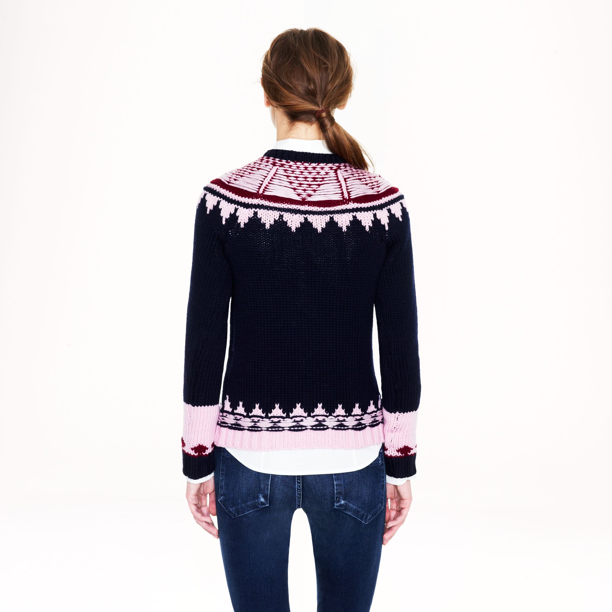 J.crew Handknit Fair Isle Sweater in Pink | Lyst