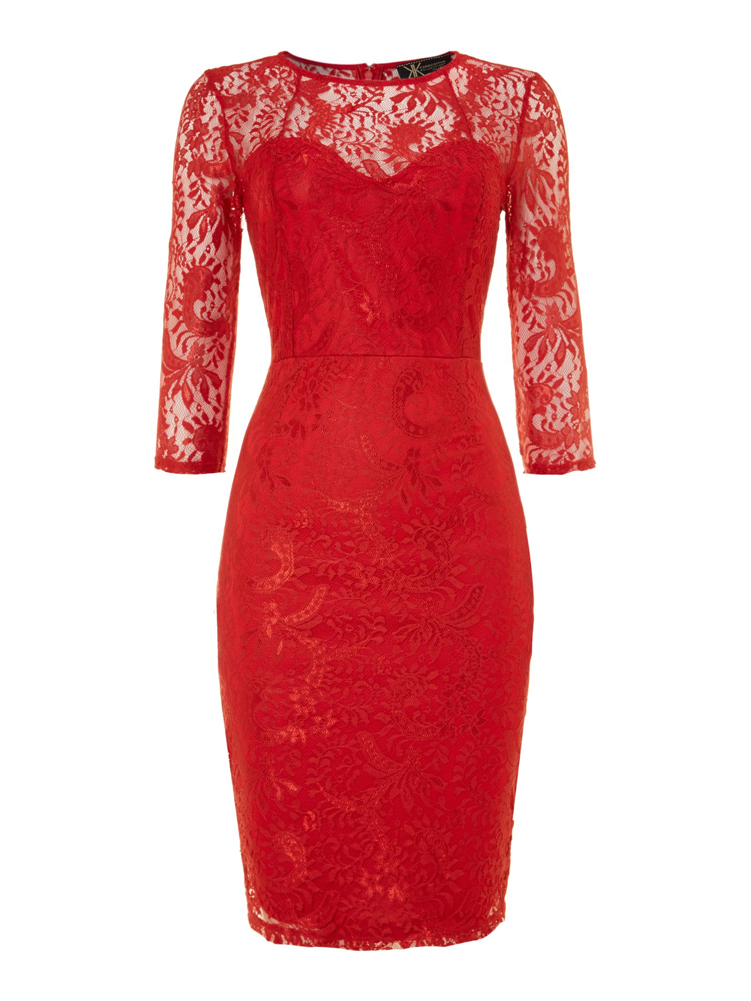 Lipsy Kardashian All Over Lace Midi Dress in Red | Lyst
