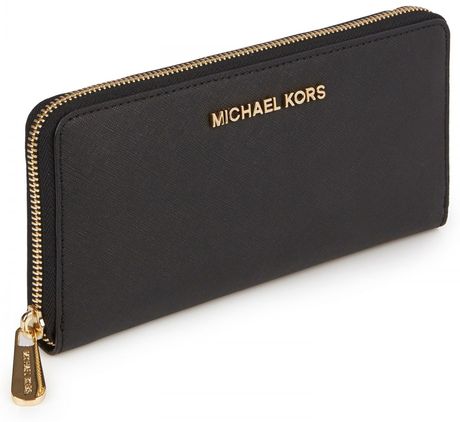 Michael Michael Kors Jet Set Saffiano Leather Wallet in Black | Lyst