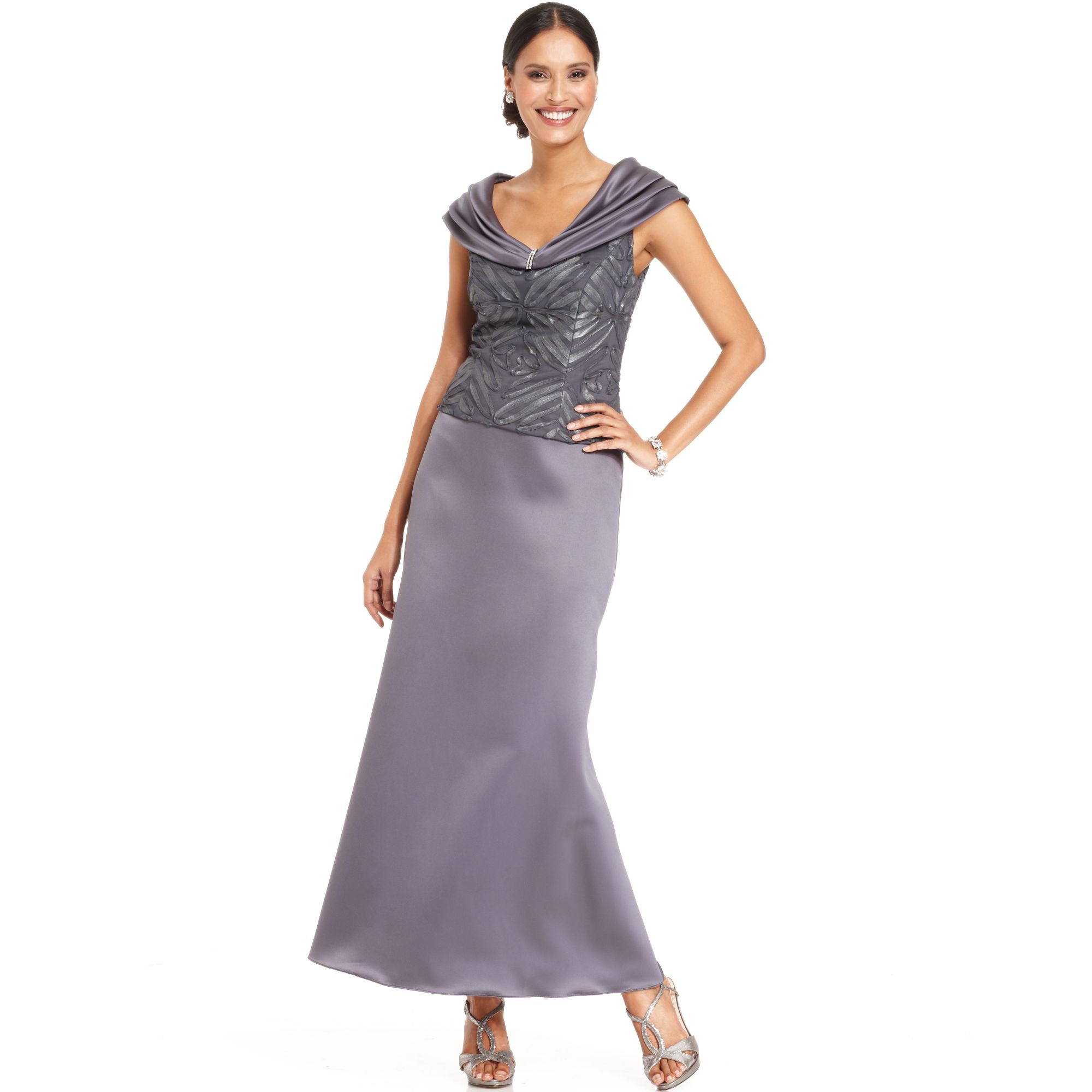 Lyst Patra Capsleeve Soutache Portrait Collar Gown In Gray Gallery