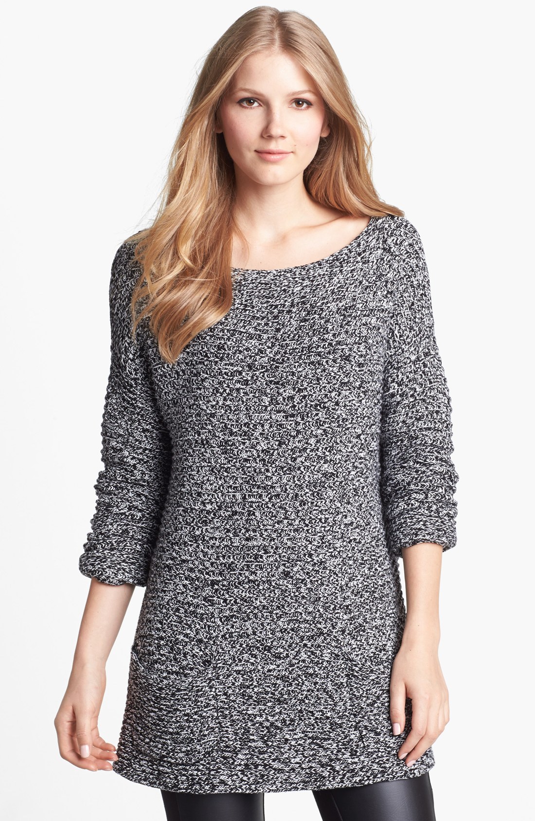 Lyst - Vince Camuto Basket Weave & Rib Knit Sweater in Black