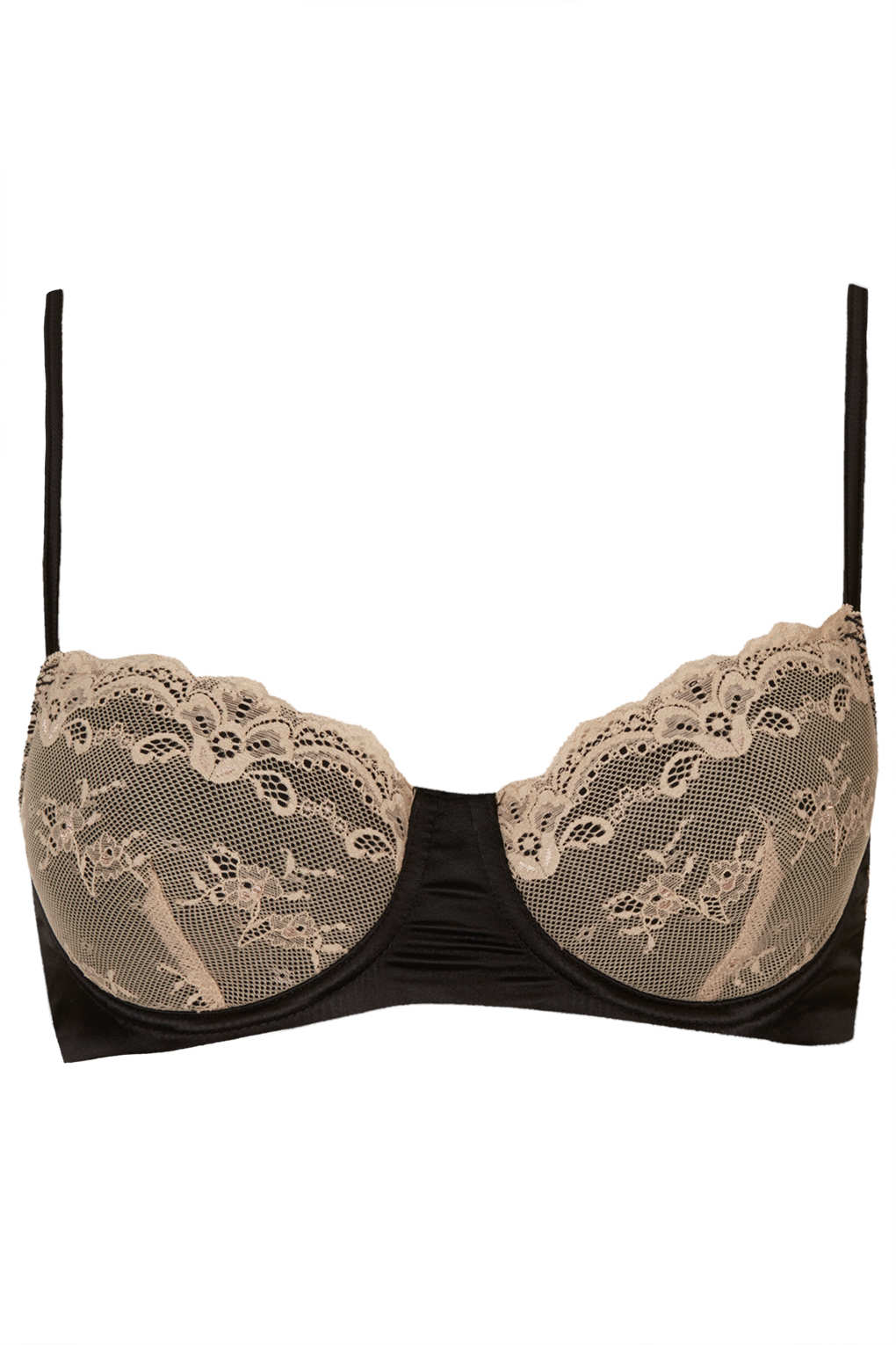 Topshop Lace and Satin Balconette Bra in Black | Lyst