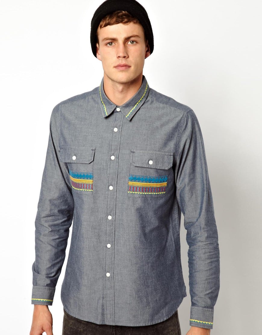 mens chambray shirt long sleeve