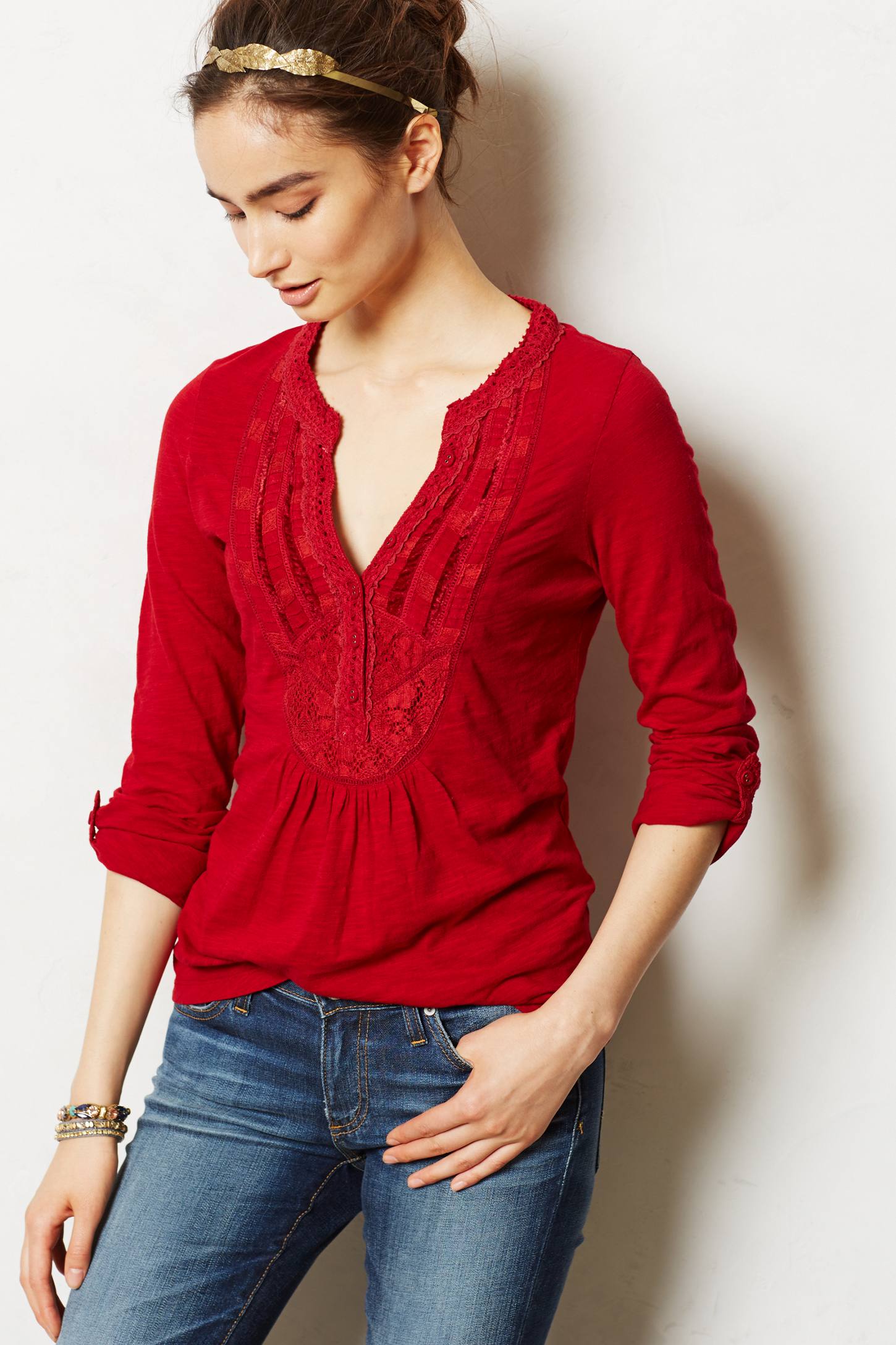 anthropologie red button down xsp