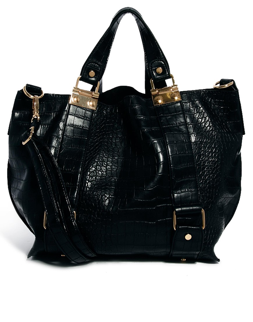 Lyst - ASOS Columbia Croc Embossed Tote Bag in Black