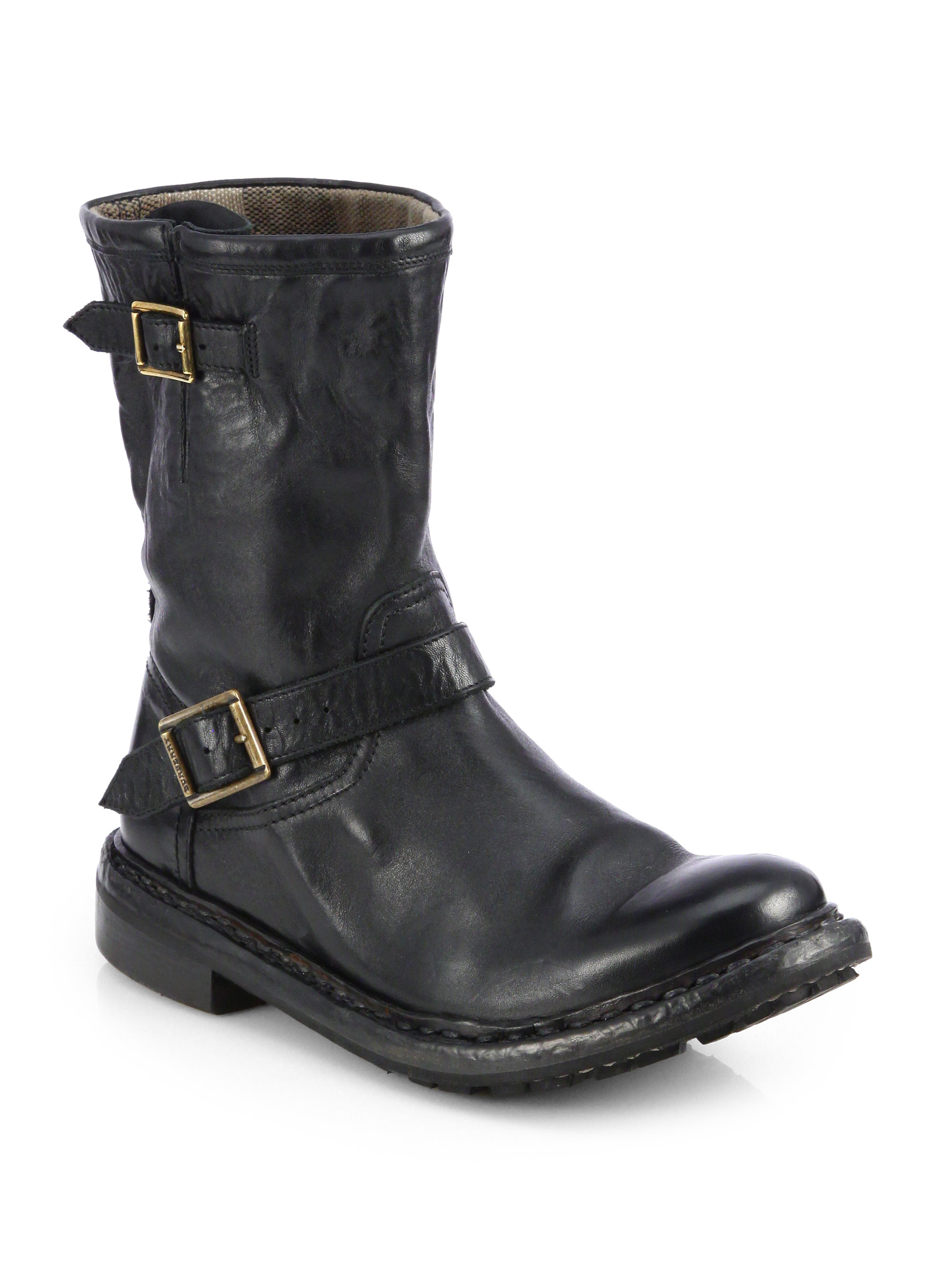 Burberry Andreck Leather Moto Boots in Black | Lyst