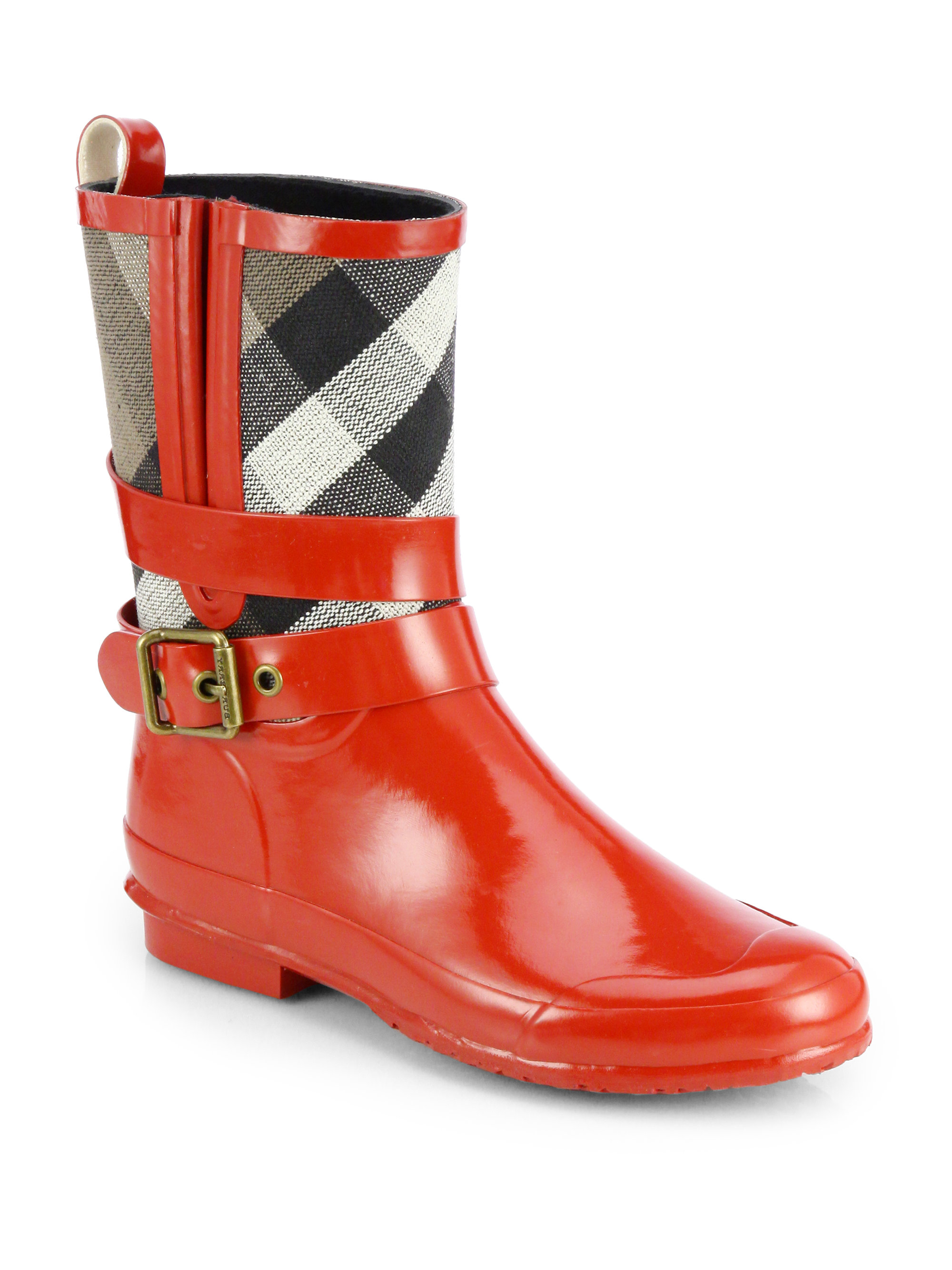 Burberry Halloway Check Rain Boots in Red (BRIGHT MILITARY) | Lyst