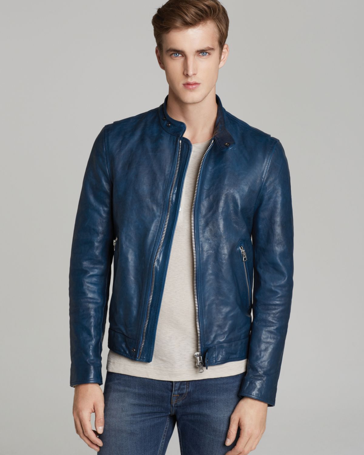 Lyst - Burberry Brit Dolmain Leather Jacket in Blue for Men