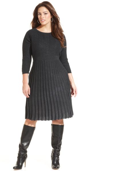 Calvin Klein Pleated Sweater Dress in Black (Charcoal) | Lyst