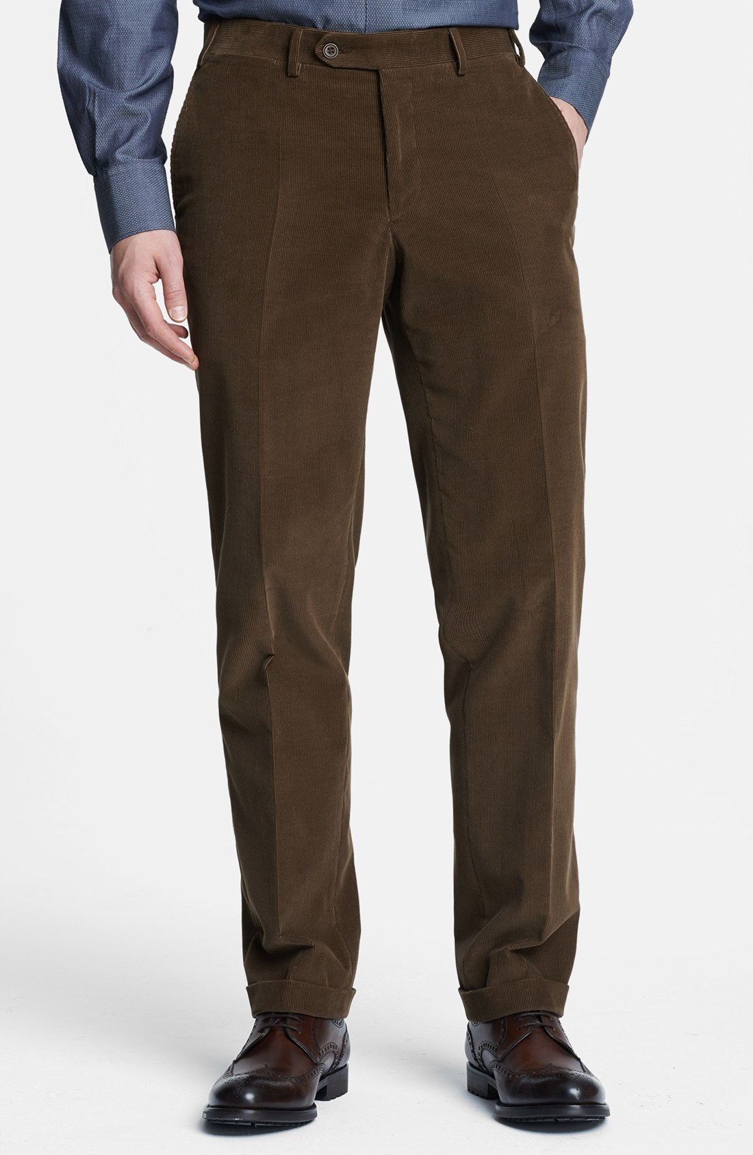 Canali Flat Front Corduroy Pants in Brown for Men | Lyst