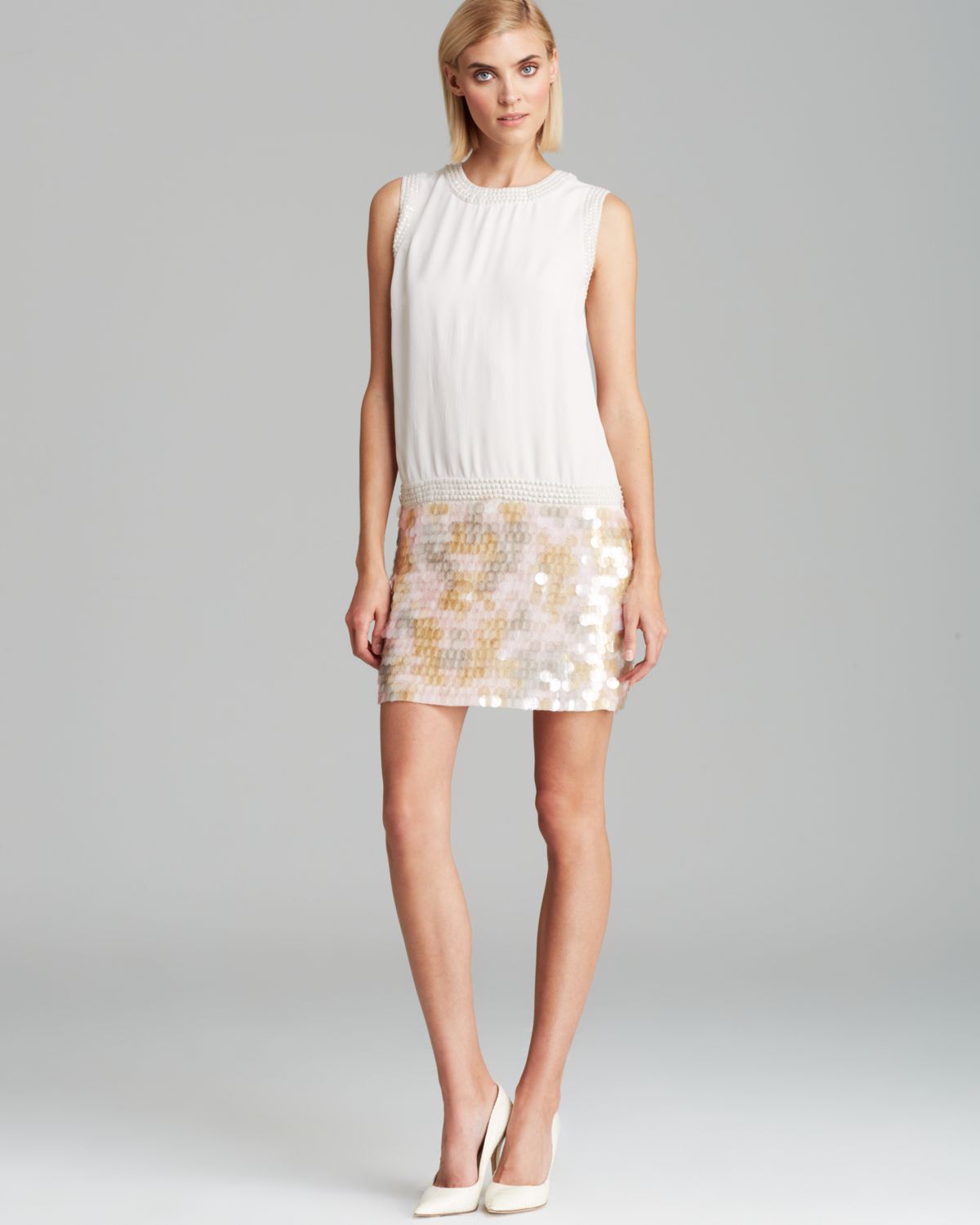 French Connection Dress Shimmy Sequin in White (Snowball) | Lyst