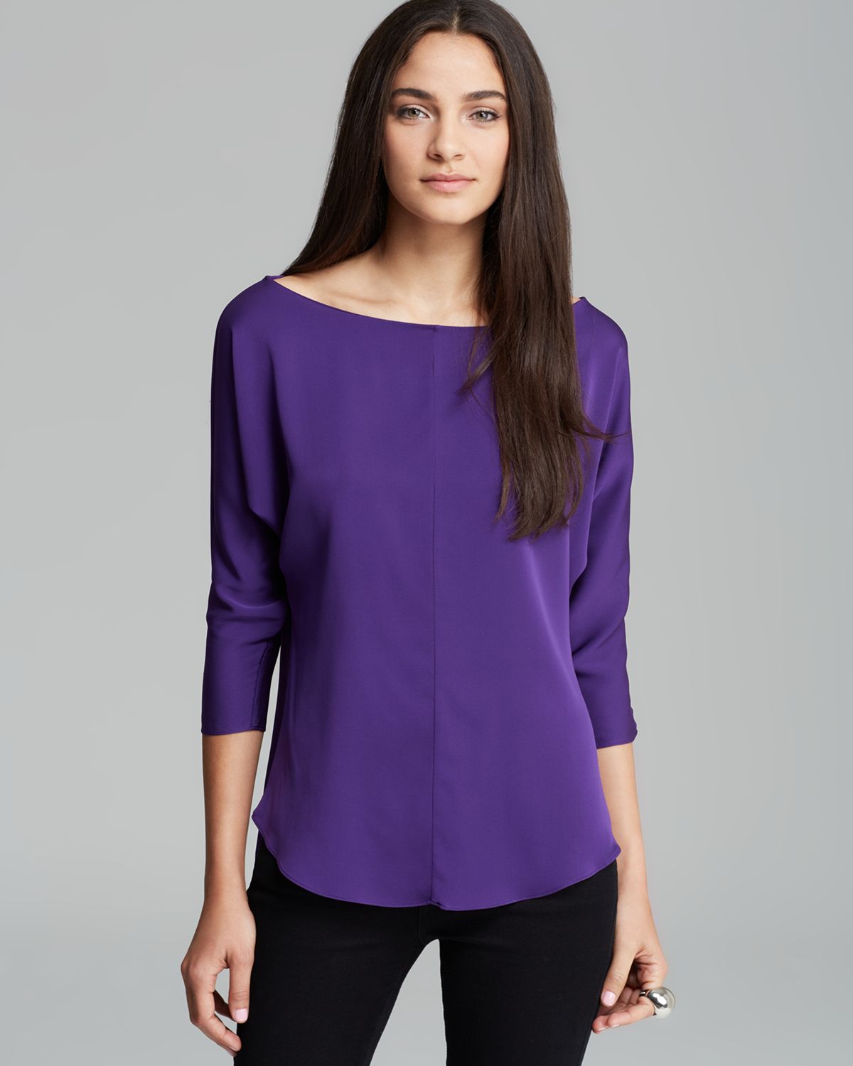 Milly Top Stretch Silk Crepe Dolman Sleeve in Purple | Lyst