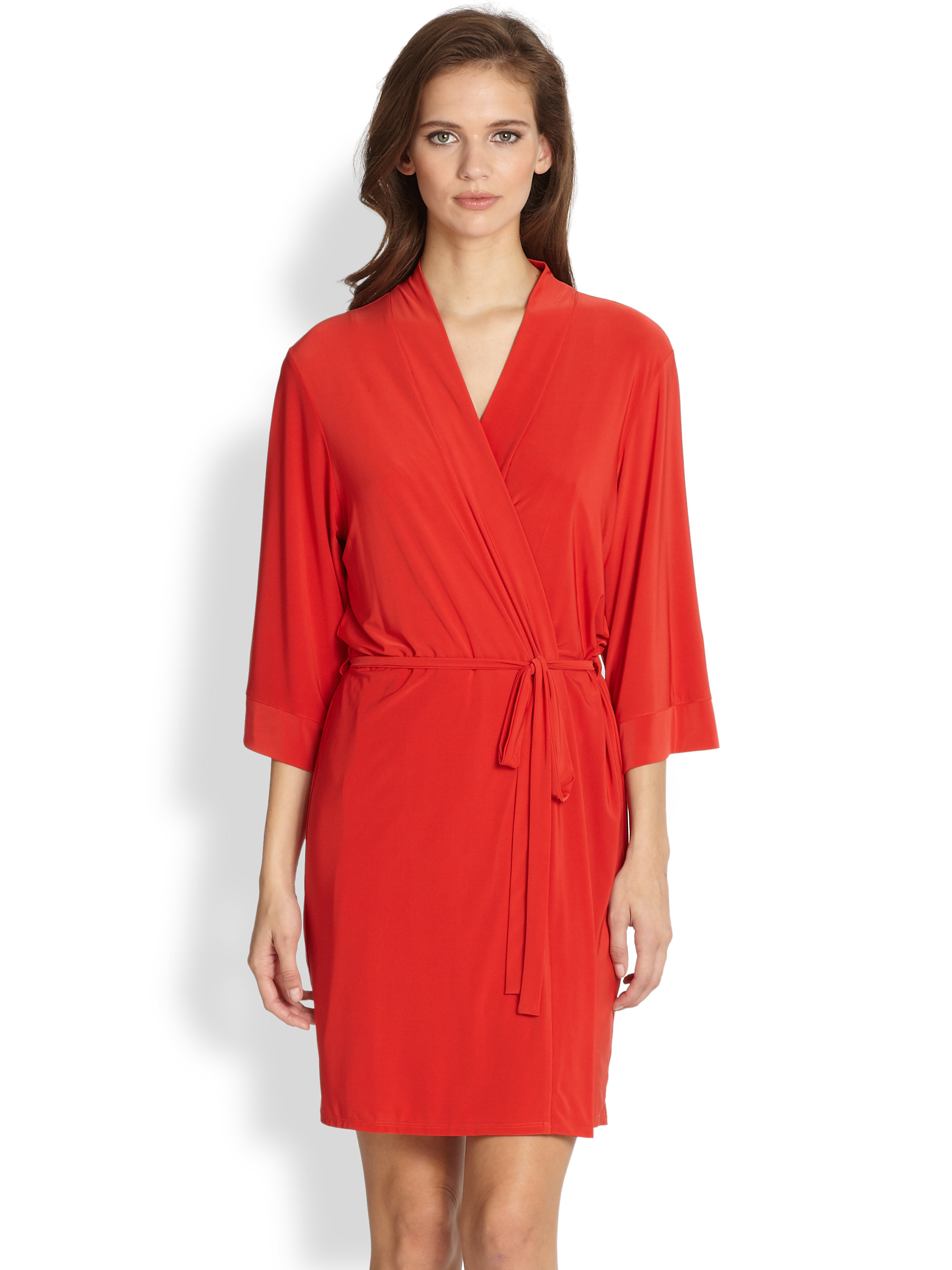 Lyst - Natori Jersey Wrap Robe in Red