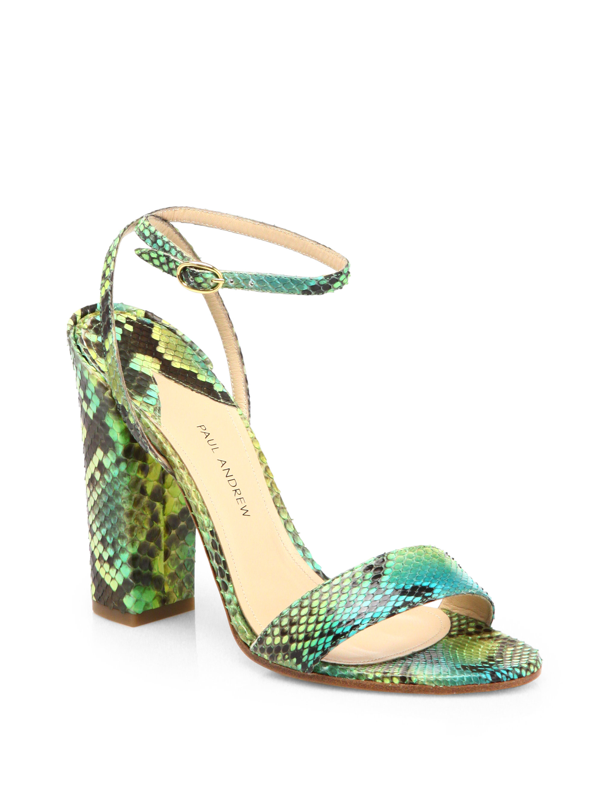 Paul Andrew Calla Multicolor Python Sandals in Green (CITRUS) | Lyst