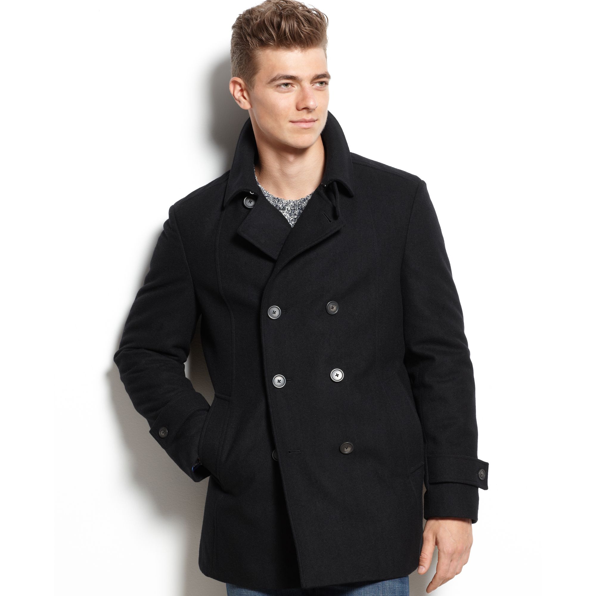 Tommy Hilfiger Double-Breasted Wool-Blend Peacoat Trim Fit in Blue for ...