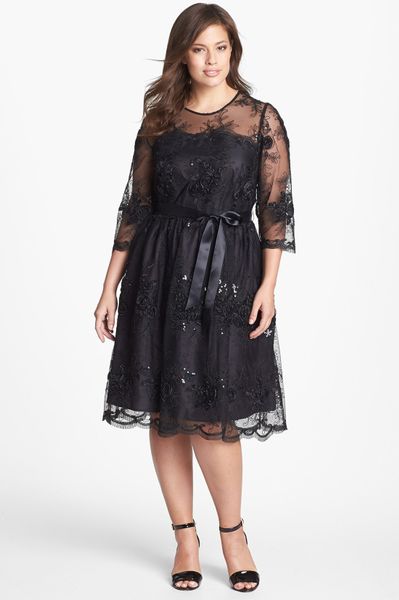 Alex Evenings Fit Flare Lace Dress in Black | Lyst