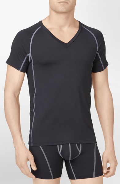 Calvin Klein Athletic Stretch V-Neck T-Shirt in Black for Men | Lyst