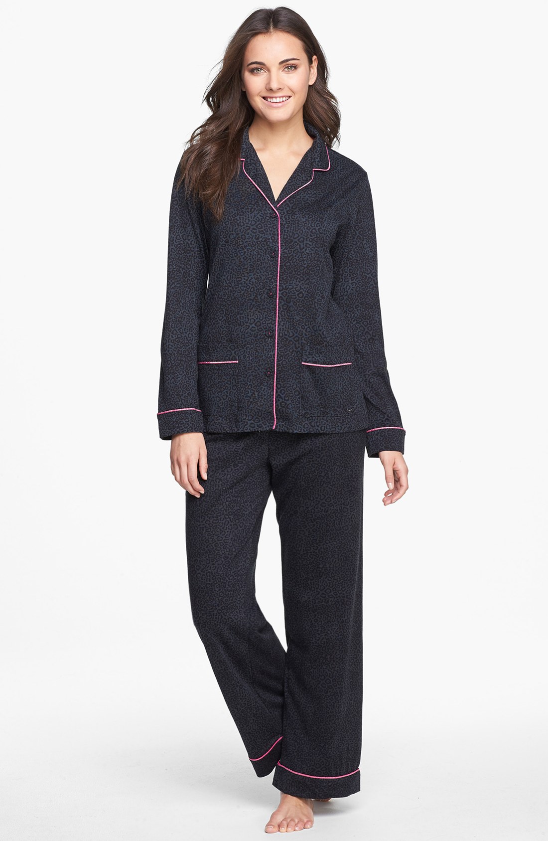 Dkny Top Notch Folded Knit Pajamas in Black (Charcoal Animal) | Lyst